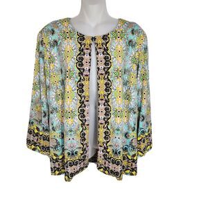 Joan Rivers Womens Jacket Large Vintage Scroll Jersey Knit 3/4 Sleeves A264734